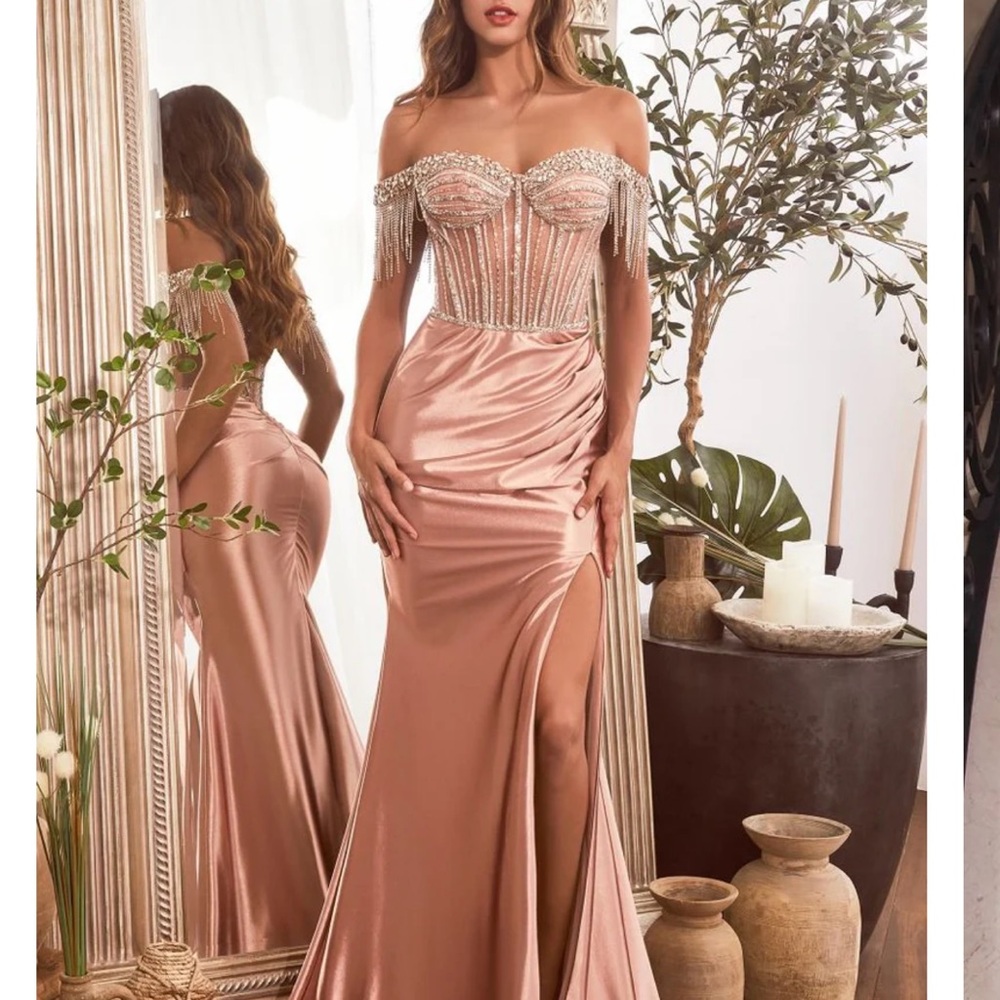 Ladivine by Cinderella Divine CD821 Embellished off-shoulder satin gown